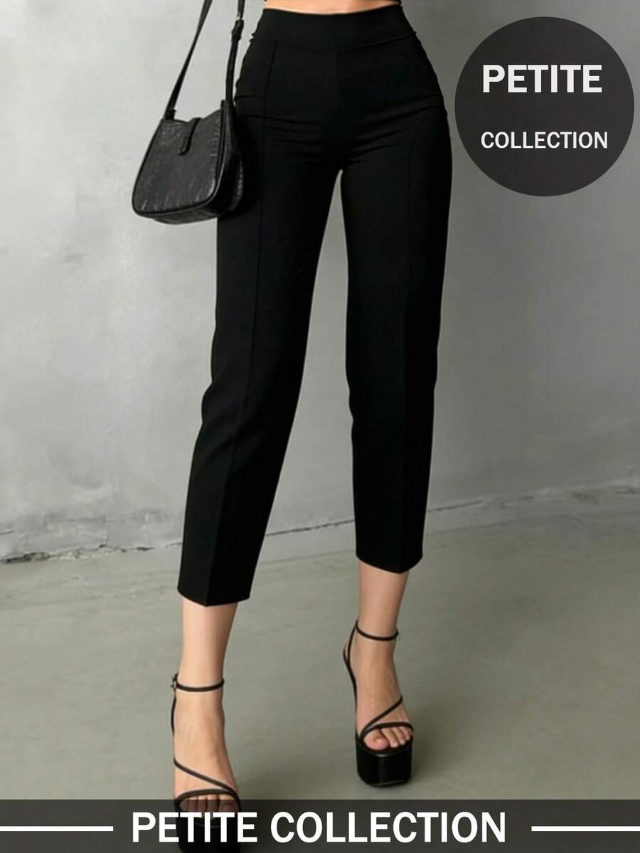 女士黑色休闲优雅直筒七分裤，返校必备单品，不对称V腰设计凸显曲线，适合日常穿着、办公、约会、度假等各种场合，春季百搭。 - 黑色 - 查看 1