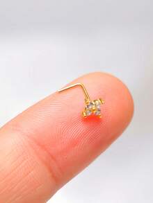 1pc 24G Nose Studs Ring 925 Sterling Silver Piercing Nez Jewelry Flower Shape For Women - Gold - View 3