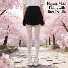 1 Pair Y2K Lolita Red Bow Fishnet Thigh High Stockings, Hollow Out Design For JK Girls - White - View 5