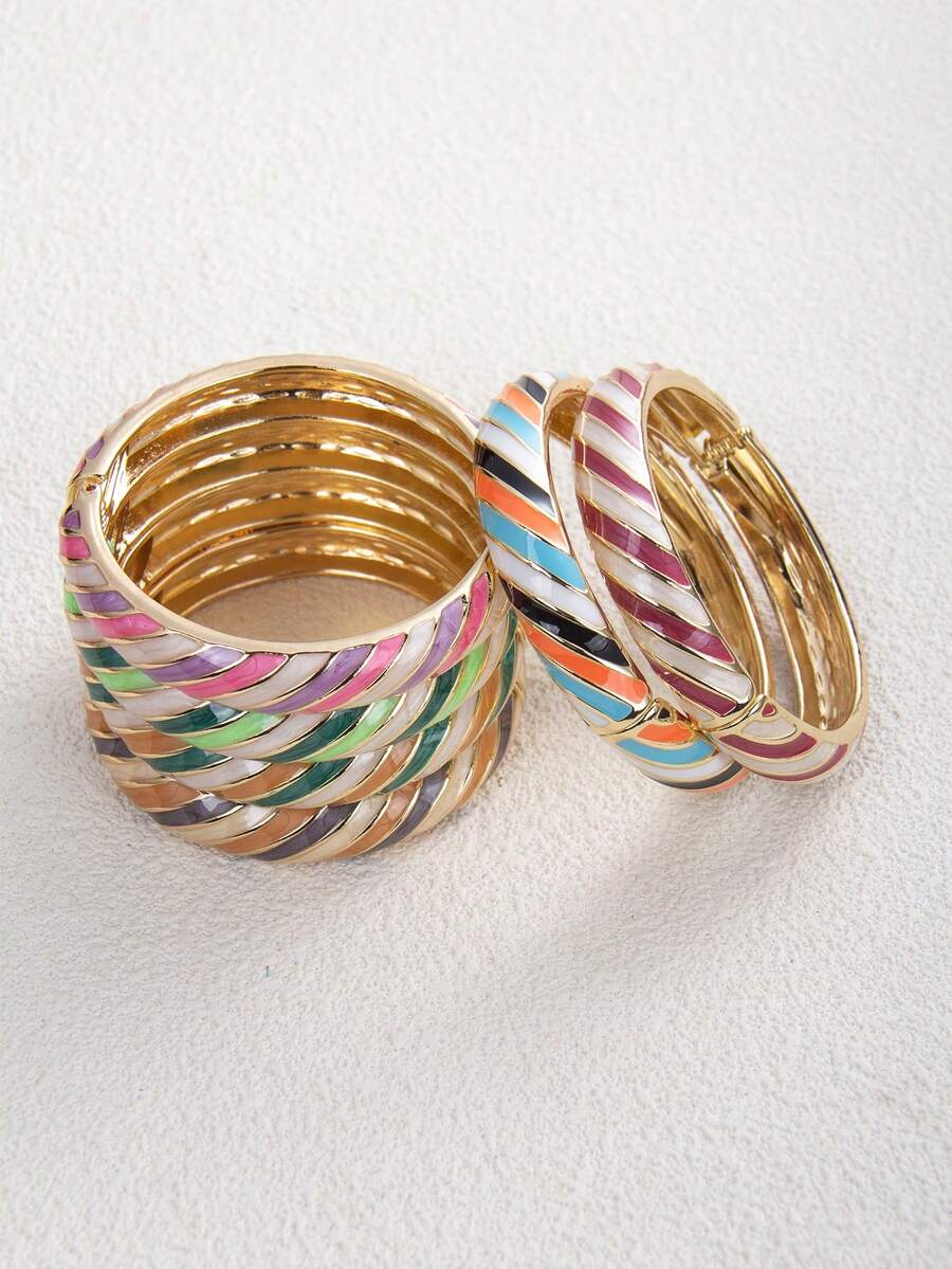 这款时尚的欧美风格条纹珐琅手镯，适合办公、休闲、街头风和音乐节等场合佩戴，是婚礼、情人节、母亲节和生日的理想礼物。 - 條紋 - 查看 1