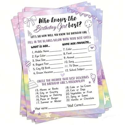 20/40 Pcs, Who Knows The Birthday Star Best, A Fun Selection Of Card Game Set - Double-Sided Birthday Party Cards, Purple-Themed Birthday Party Game, Suitable For Teenagers And Adults, Fun Activities, Sweet Party Decorations And Supplies