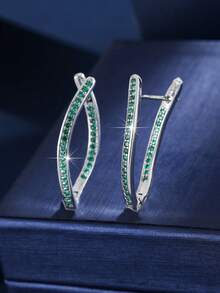 1 Đôi bông tai đính đá Zirconia lấp lánh, độc đáo, bất đối xứng, lãng mạn, đa năng cho hàng ngày, công sở, hẹn hò, thanh lịch - W17859 - Xem 13