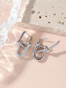 1 Đôi bông tai bằng đồng mạ vàng 14K đính đá Zirconia, thanh lịch và duyên dáng. - Bạc - Xem 3
