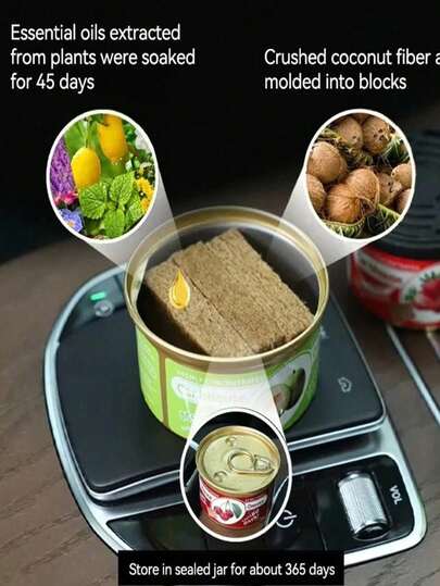 1瓶装，60天用量，车载香氛木块罐装，咖啡香味，全新车载除臭纤维空气清新剂，室内外通用，多种水果香味可选：椰子、草莓、樱桃、桃子等。适用于汽车、家居和办公室，持久留香。送朋友的最佳家居礼物！