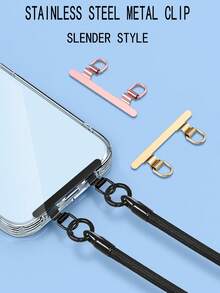 1个超薄极简双耳不锈钢金属夹手机挂绳夹，双扣超薄不锈钢垫圈，金属固定连接件，女士高端耐用挂链卡手机壳配件防丢装置 - 彩色 - 查看 1