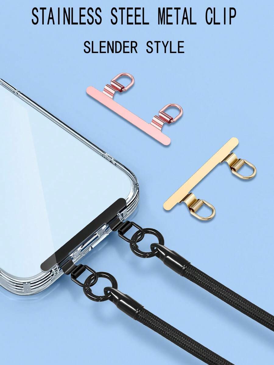 1个超薄极简双耳不锈钢金属夹手机挂绳夹，双扣超薄不锈钢垫圈，金属固定连接件，女士高端耐用挂链卡手机壳配件防丢装置 - 彩色 - 查看 1