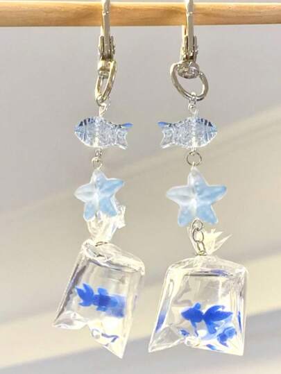 Blue Fish Bag - Cute Fish Bag Charm, Phone Strap, Keychain With Starfish Decor, Perfect Gift For Holidays, Birthdays