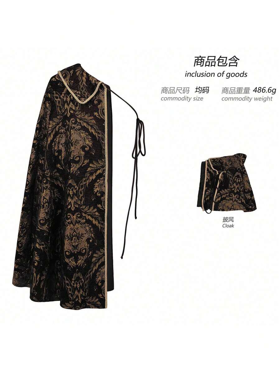 Medieval Renaissance Noble King's Cape, Half-Shoulder Cape - màu đen - Xem 1