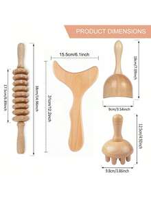 1/2/3pcs Wooden Massage Tool Set, Wooden Massage Kit, Manual Massage Tools For Legs, Waist, Shoulders, Arms, Back, Full Body Massage, Wooden Massage Roller, Home And Office Use - Apricot - View 5