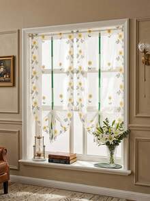 花朵刺繡1片薄透羅馬窗簾 - 白色 - 查看 1