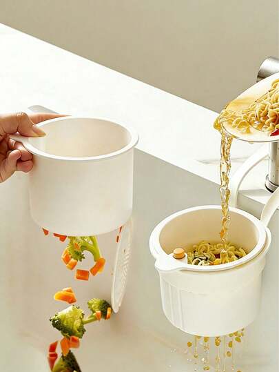 1pc One-Touch Hands-Free Drain Basket, Filters Food Residue, Can Be Hung On Sink, Kitchen Organizer, Faucet Drain Basket, Detachable Drainer, Suitable For Kitchen & Bathroom Sponge, Cloth, Soap Draining