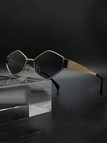 2025 Retro Brand Fashion Polygonal Women's Fashion Glasses, Unique Metal Frame Punk Style Glasses, Beach Accessories, Basic Women's Glasses, Autumn/Winter Outfit, Business Casual, Summer Beach Vacation, Outdoor, Travel Gift - Multicolor - View 3