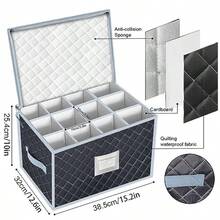 VERONLY - Caja de almacenamiento para copas de vino con divisores con capacidad para 24 fundas de almacenamiento de cerámica o recipientes de vidrio de China con asas y ventana de etiqueta 15.5 x - Gris - Ver 5