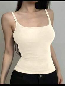 Basic Women's Tank Top With Straps. Basic Camisole Vest. - Beige - View 1