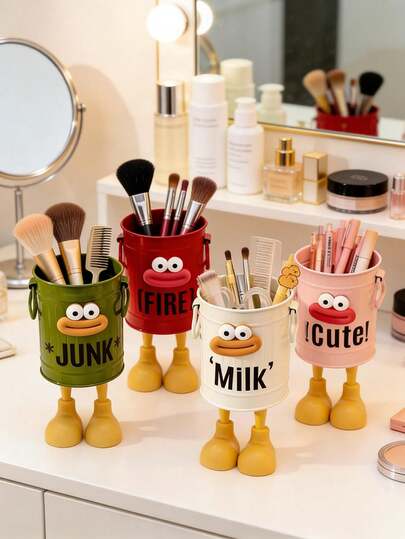 DIY大口径笔筒化妆刷收纳桶，可爱高品质学生桌面大容量笔筒，简约美式复古收纳桶。化妆品收纳，家庭办公收纳，学习收纳。INS卡通个性化笔筒，学生桌面办公大容量可爱简约复古收纳桶