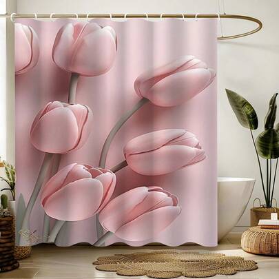 1件甜美少女主题花卉浴帘，甜美植物花卉浴帘，适用于各种房间、浴室浴缸隔断、浴室配件、浴室浴帘装饰