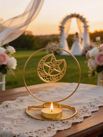 1个金属烛台，创意设计，浪漫装饰，简约风格，金属材质，茶蜡烛台，婚礼烛台，烛光晚餐道具，适用于办公桌、酒店、餐厅、家居、卧室、节日派对、婚礼装饰，也是一份绝佳的礼物选择，包括返校礼物、纪念品、节日礼物、送给朋友和家人的礼物。