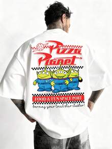 Disney-American Retro Vintage | Toy Story Three Eyed Pizza Planet Fun Printed Loose Short Sleeved T-Shirt - 白色 - 查看 1