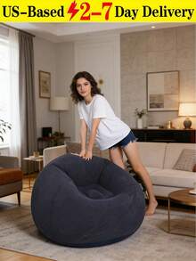 Delivery In 5-7 Days,TAIMASI 1pc Flocking Beanless Inflatable Lounge Chair - Multifunctional Portable Sofa With Round Single Seat Design - Ideal For Living Room, Office Lunch Break, Outdoor Picnic, Camping, And Relaxation Rosy Gray Purplish Blue - 1PC - 查看 1