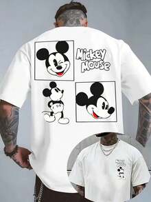 Disney-Retro Cartoon Must-Have | Multi Grid Mickey Mouse Print Loose Fit Versatile Casual Short Sleeved Top - 白色 - 查看 1