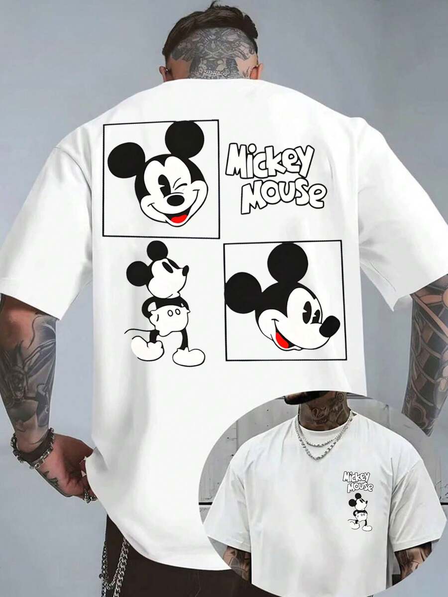 Disney-Retro Cartoon Must-Have | Multi Grid Mickey Mouse Print Loose Fit Versatile Casual Short Sleeved Top - 白色 - 查看 1
