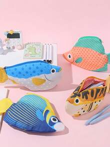 1 PC Creative Deep Sea Fish Pencil Case | Large Capacity Cartoon Animal Stationery Box, Back-To-School Supplies, Multi-Functional Organizer Bag, Study Essentials, Animal Theme, Playful Organizer, Durable Fabric, Highquality Case, Multifunctional Case, Stationery Pouch, Creative Professionals, Office Workers - Multicolor - View 1