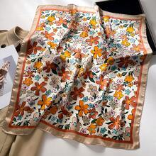 1条手帕 素色 女士颈巾 小披肩 围巾 头巾 方形发带 头巾 - 黃邊 - 查看 2