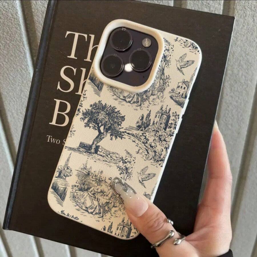 Retro 1pc TPU Material Vintage French Countryside Line Drawing Pattern Phone Case Compatible With IPhone 17 Pro Max/17/16 Pro Max/15/13/12/11, S20 FE/A15/S24/A55, Note 11/Note 12/Note 13 Pro, Full Coverage Anti-Drop Soft Protective Phone Cover,International Version, Not The Domestic Version