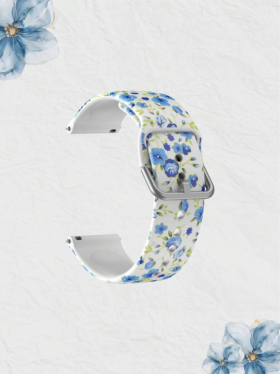 Dây đeo đồng hồ thông minh đa năng 20/22mm với họa tiết hoa xanh và lá xanh, tương thích với đồng hồ thông minh , Honor - Dây đeo bằng silicon, phù hợp với GT2/GT3, Watch 3/Galaxy. - Nhiều màu - Xem 1