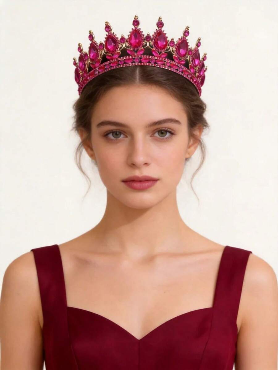1pc Elegant Queen Crown Rhinestone Romantic Headwear Bridal Wedding Accessories Crown - Multicolor - View 1
