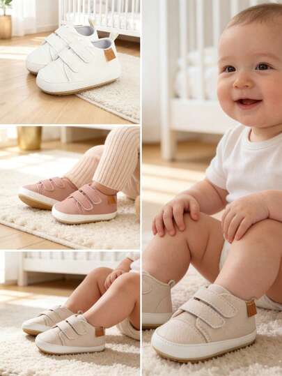 新生儿男童/女童白色防滑运动鞋软底踝靴婴儿鞋