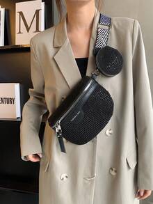 Fashionable Waist Bag/Chest Bag, Simple Style Student Bag, Back To School Bag - Black - View 3