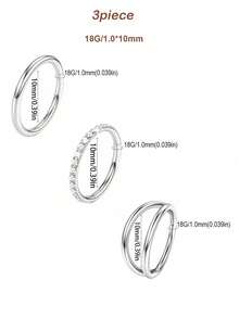 3件套高品质个性化316L不锈钢锆石鼻环，男女通用耳环，穿刺饰品，银色可选，尺寸：16G/18G/20G，内径：8mm/10mm - 3件套鼻環 - 查看 29