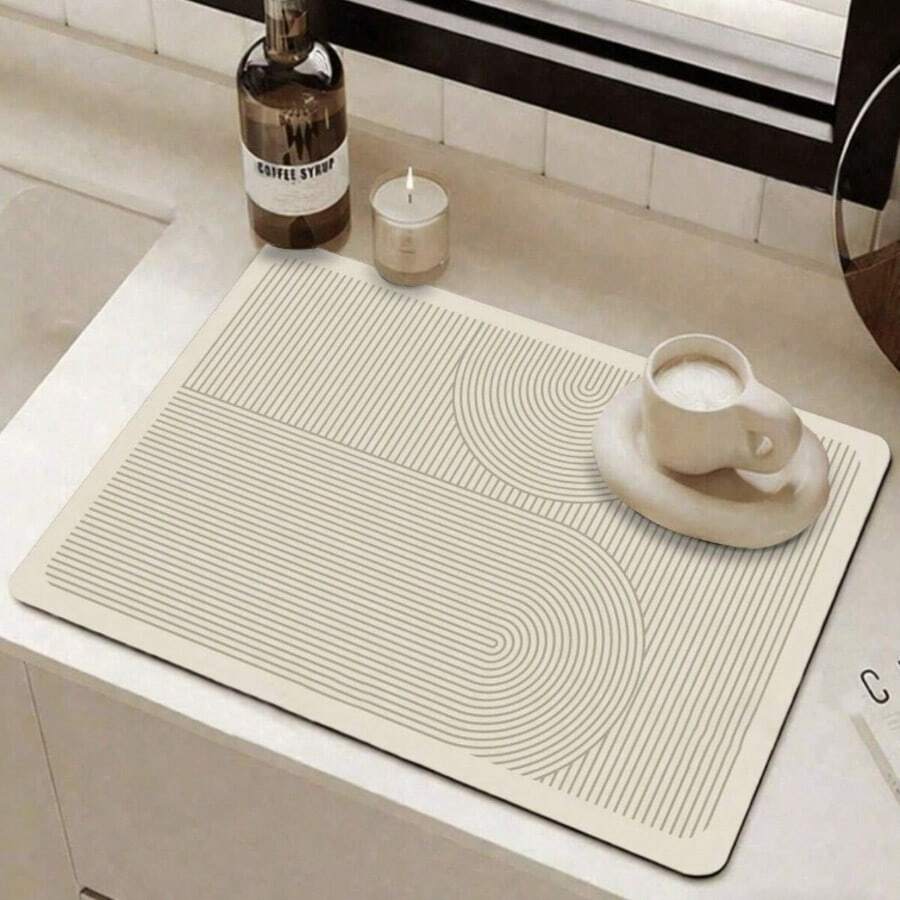 1pc Striped Bowl & Dish Pad, Kitchen Counter Mat, Suitable For Sink And Countertop, Fits Dish Rack - Multicolor - View 1