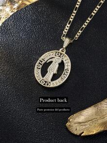 1pc 14K Gold High Quality Death God Pendant Necklace Religious With Rhinestone Inlay For Men Daily Wear,Gift Or Party,Party, Prayer,Easter - Black and Gold - View 4