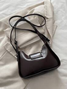 1个绗缝拉链PU纯色法棍包，新款简约手提包，时尚肩带装饰别致腋下包，多功能休闲通勤单肩包，新月形，适合约会、购物、办公、工作、旅行、送礼，非常适合日常使用。 - 咖啡 - 查看 8