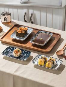 4件組花卉陶瓷盤 5.5英吋，長方形優雅裝飾小盤，下午茶甜點盤、番茄醬盤、居家調料盤、沾醬盤、醬油盤、開胃小菜盤餐具 - 彩色 - 查看 9