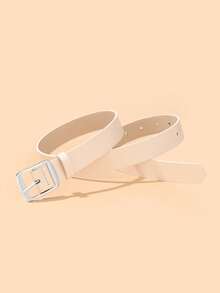 1pc White K-Color Square Buckle Fashion Decorative Versatile PU Waist Belt, Suitable For Daily Use - Beige - View 3