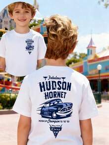 Disney Cars Hudson Hornet Double-Sided Printed Girls' T-Shirt - Children's Clothing Design, Short Sleeve, Casual Cute Style, Comfortable Loose Version, Suitable For Both Boys And Girls, Ideal For Parties And Playtime, Machine Washable, Girls' Short Sleeve Shirt - trắng - Xem 1