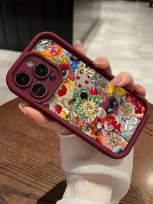 邪眼单件装酒红色珠眼马赛克简约全包覆TPU防震手机壳，兼容 17、16、15、14、13、12、11 Pro Max、Air和系列 - 彩色 - 查看 4