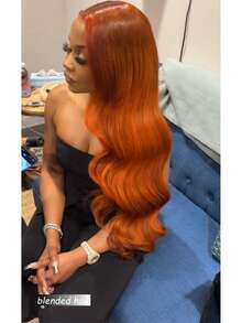 26英寸 180%密度 13x4 波浪卷蕾丝前假发 真人混纺发丝 预先拔毛 13x4 高清透明蕾丝前假发 真人混纺发丝 180%密度 无胶假发 真人混纺发丝 打造自然发际线，带婴儿绒毛 姜橙色 350 - S350 - 查看 3