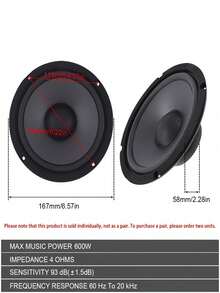 1个4/5/6英寸600W汽车音响扬声器，2路全频扬声器，具备汽车频率响应，超薄升级版低音炮/中音扬声器 - A - 查看 8