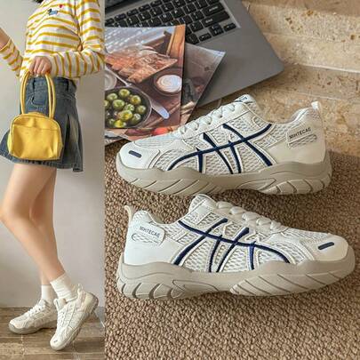 Women's Solid Color Classic Versatile Round Toe Lace-Up Comfortable Outdoor Casual Sports Shoes, Simple Upper, Smooth Lines, Minimalist Design, Suitable For Spring, Summer, Autumn, Daily Outings, Campus, Holidays, Street Fashion Matching