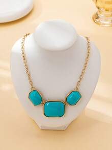 1件时尚复古欧美优雅亚克力方形镶嵌项链，适合作为礼物或派对佩戴 - 彩色 - 查看 5