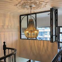 3-Lights Wood Beaded Chandelier, Rustic Vintage Farmhouse Pendant Light,Boho Light Fixtures Bohemia Blue Beach Ceiling Light For Living Room, Bedroom, Kitchen Island - 美規A型插(110-127V) - 查看 5