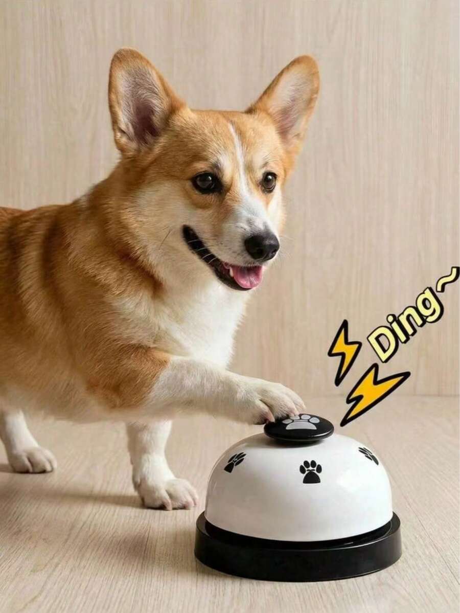 1 pieza Campana de entrenamiento para mascotas con diseño de huella de dos tonos | Campana interactiva para llamar a la comida para perros - En blanco y negro - Ver 1