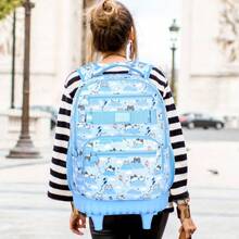 Bộ 3 món gồm ba lô kéo bằng nylon bền chắc, họa tiết mèo và bóng bay dễ thương, kèm túi đựng cơm trưa và hộp bút, khóa kéo, kiểu dáng vui nhộn cho trường học và du lịch. - 21 Ba lô một bánh xe - Xem 10