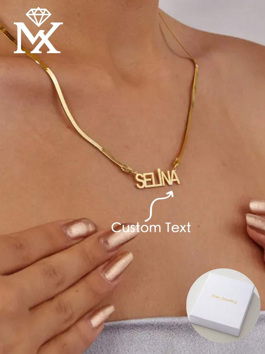 A Personalized English Name Necklace, Customized Name Jewelry Gift, Suitable For Her, Anniversary And Valentine's Day Gifts - Yellow Gold - View 1