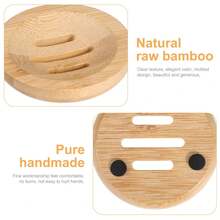 2 khay đựng xà phòng tròn bằng tre có lỗ thoát nước, thích hợp cho phòng tắm và vòi sen, vật dụng thiết yếu cho phòng tắm | Chất liệu tre tự nhiên | Giá đựng xà phòng bền, khay đựng xà phòng bằng tre - A - Xem 4