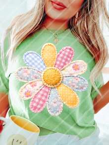 10-Inch Daisy Flower Patchwork Style Iron-On Transfer Patch, Suitable For T-Shirts, Sweatshirts, Fabric Decoration, Pillow Covers, Tote Bags And Garment Decoration, Durable Plastic Heat Transfer Sticker, Spring & Summer - One Size Fits All - View 9